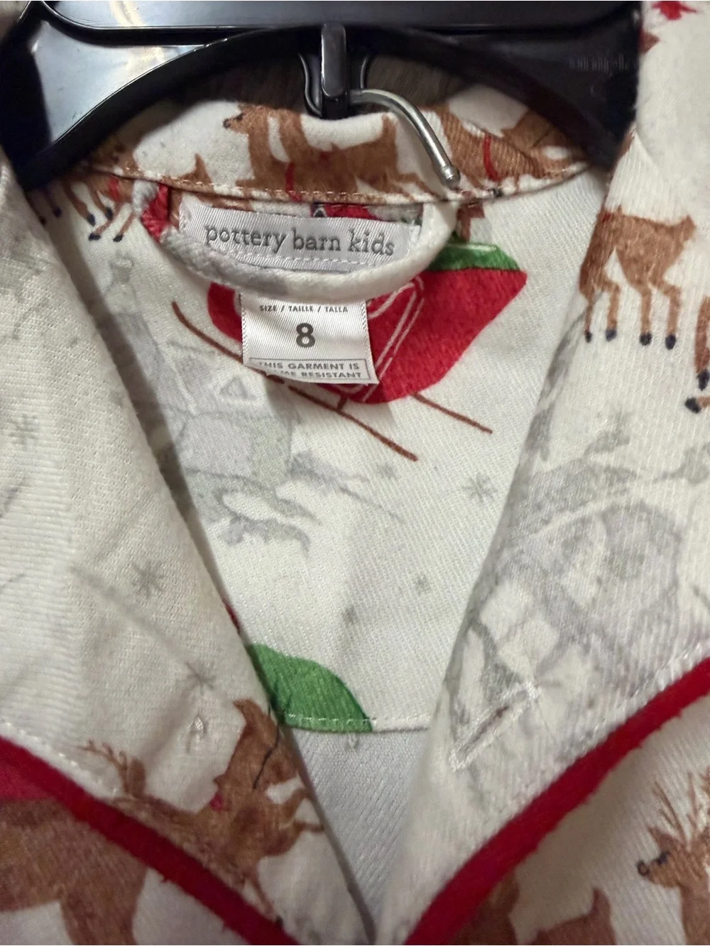 Pottery Barn Kids White & Red Santa Print Pajama Set size 8